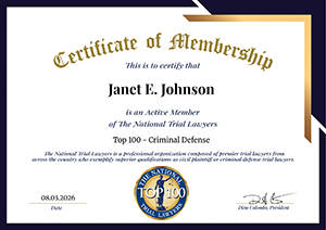 The National Trial Lawyers Top 100 Criminal Defense Certificate of Membership
